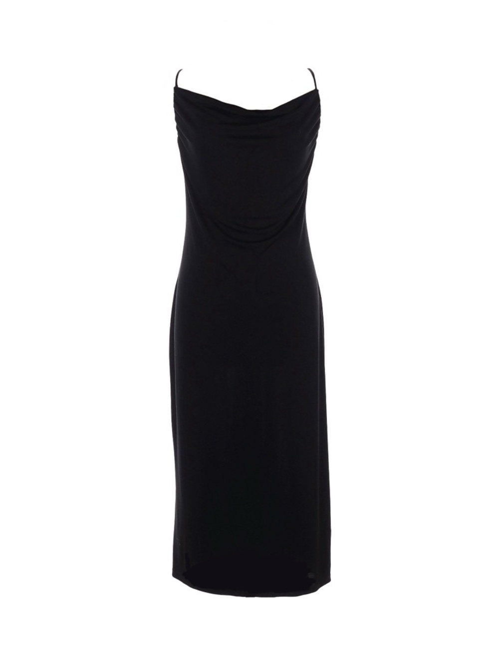 Zara Black Slip Midi Dress Scoop Neck Sleeveless Minimalist Chic Body Skimming